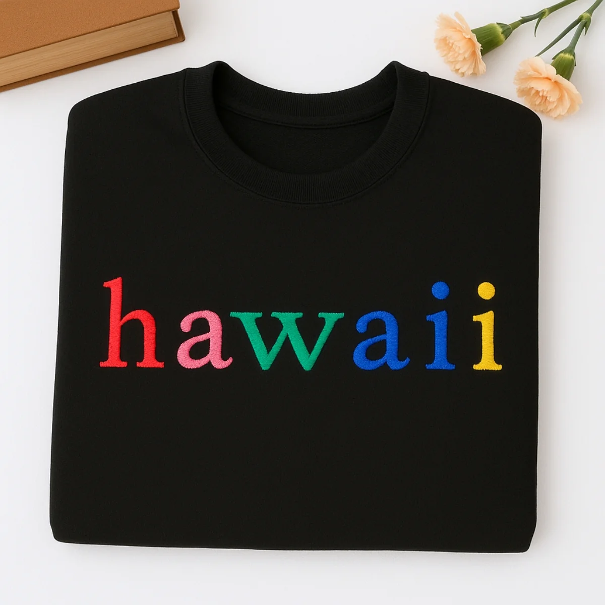 Custom Hawaii State Sweatshirt - Rainbow Embroidered Letters - Aloha State Pride Gift