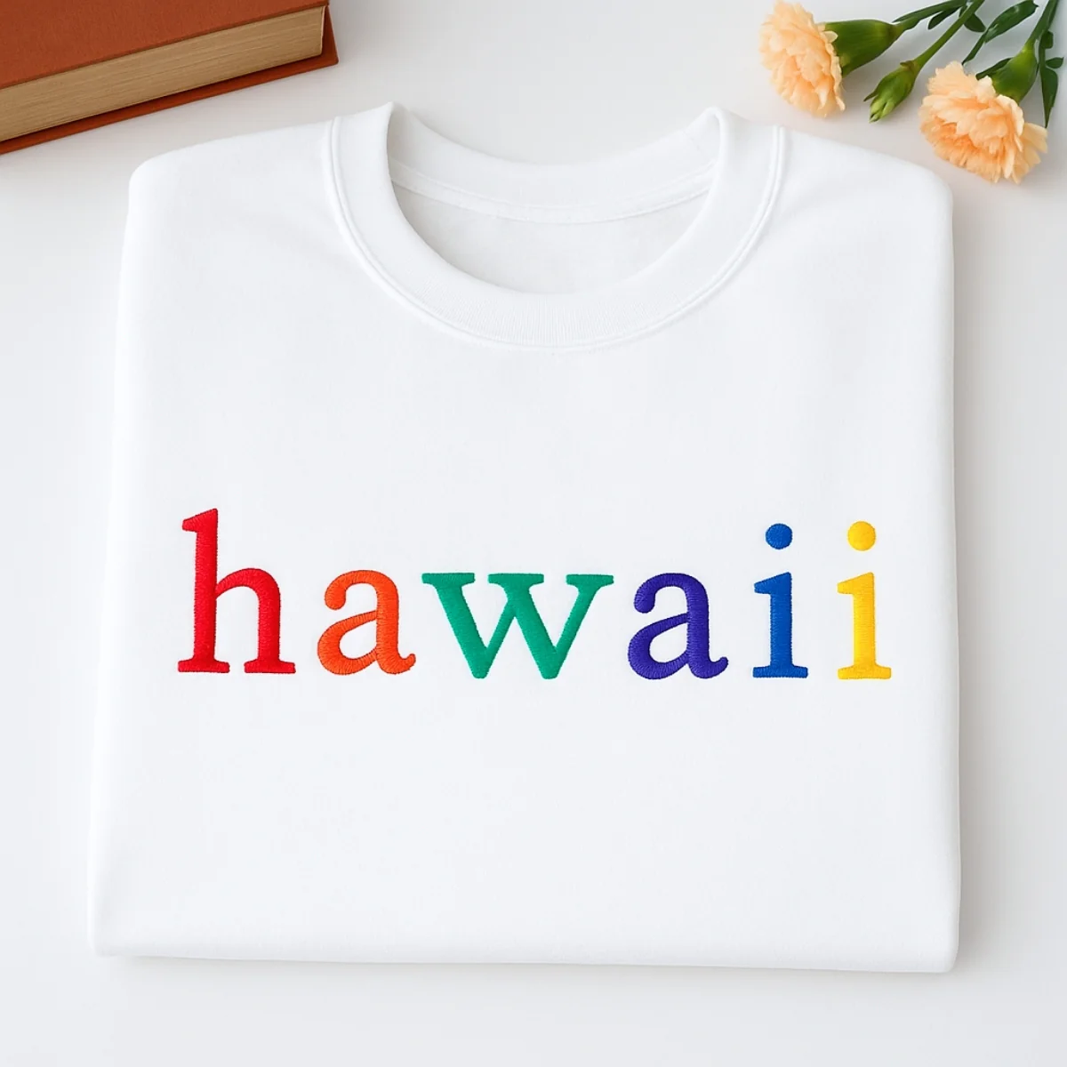 Custom Hawaii State Sweatshirt - Rainbow Embroidered Letters - Aloha State Pride Gift - Image 2