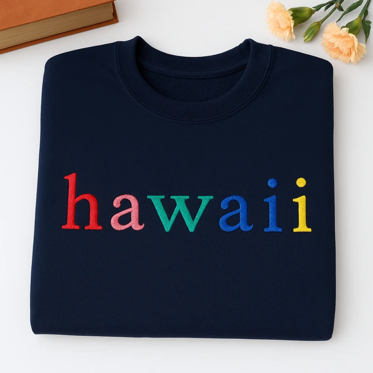Custom Hawaii State Sweatshirt - Rainbow Embroidered Letters - Aloha State Pride Gift - Image 3