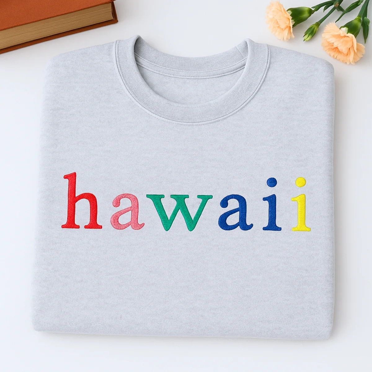 Custom Hawaii State Sweatshirt - Rainbow Embroidered Letters - Aloha State Pride Gift - Image 4