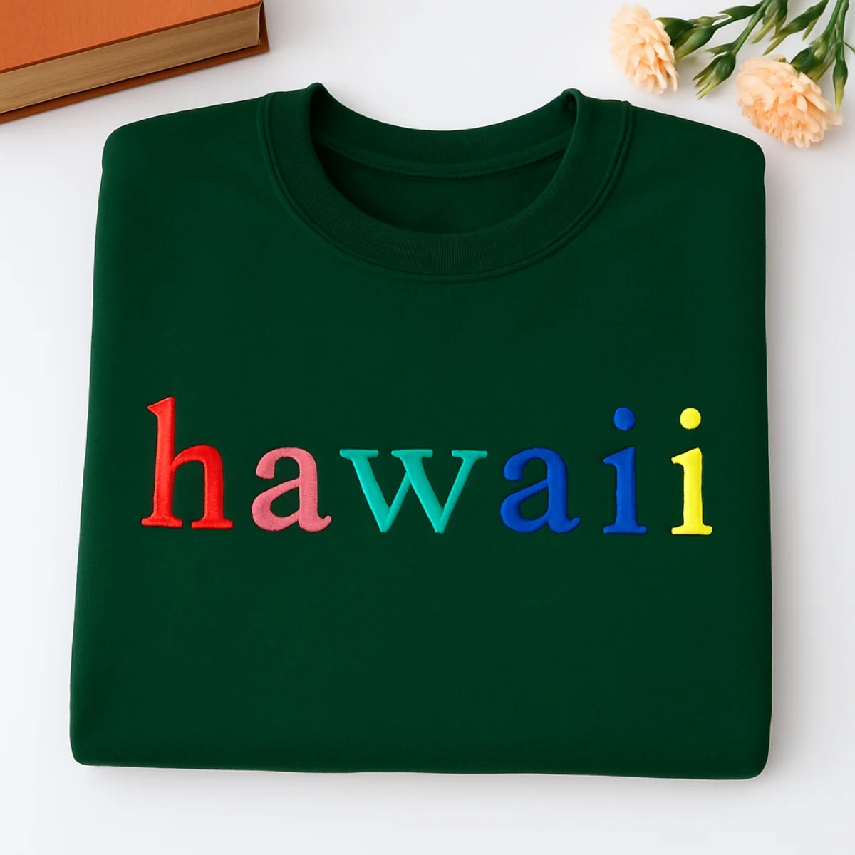 Custom Hawaii State Sweatshirt - Rainbow Embroidered Letters - Aloha State Pride Gift - Image 5