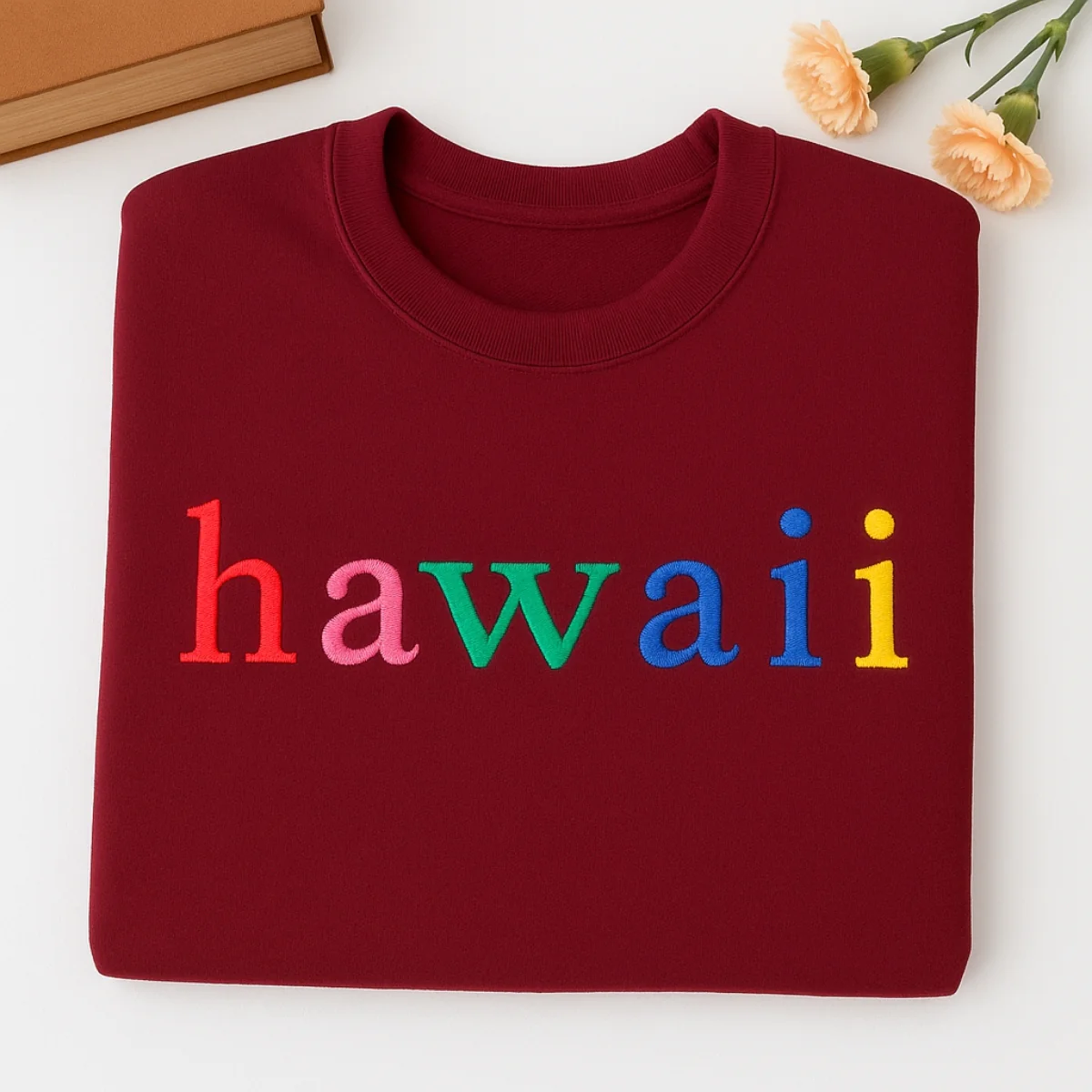 Custom Hawaii State Sweatshirt - Rainbow Embroidered Letters - Aloha State Pride Gift - Image 7