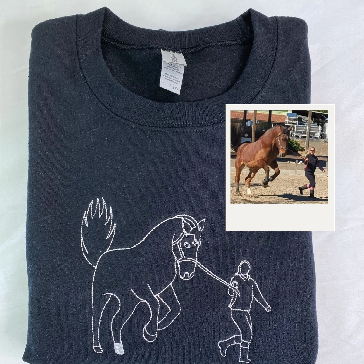 Custom Horse Artwork Hoodies - Line Art Portrait Embroidered Apparel - Equestrian Design - Image 3