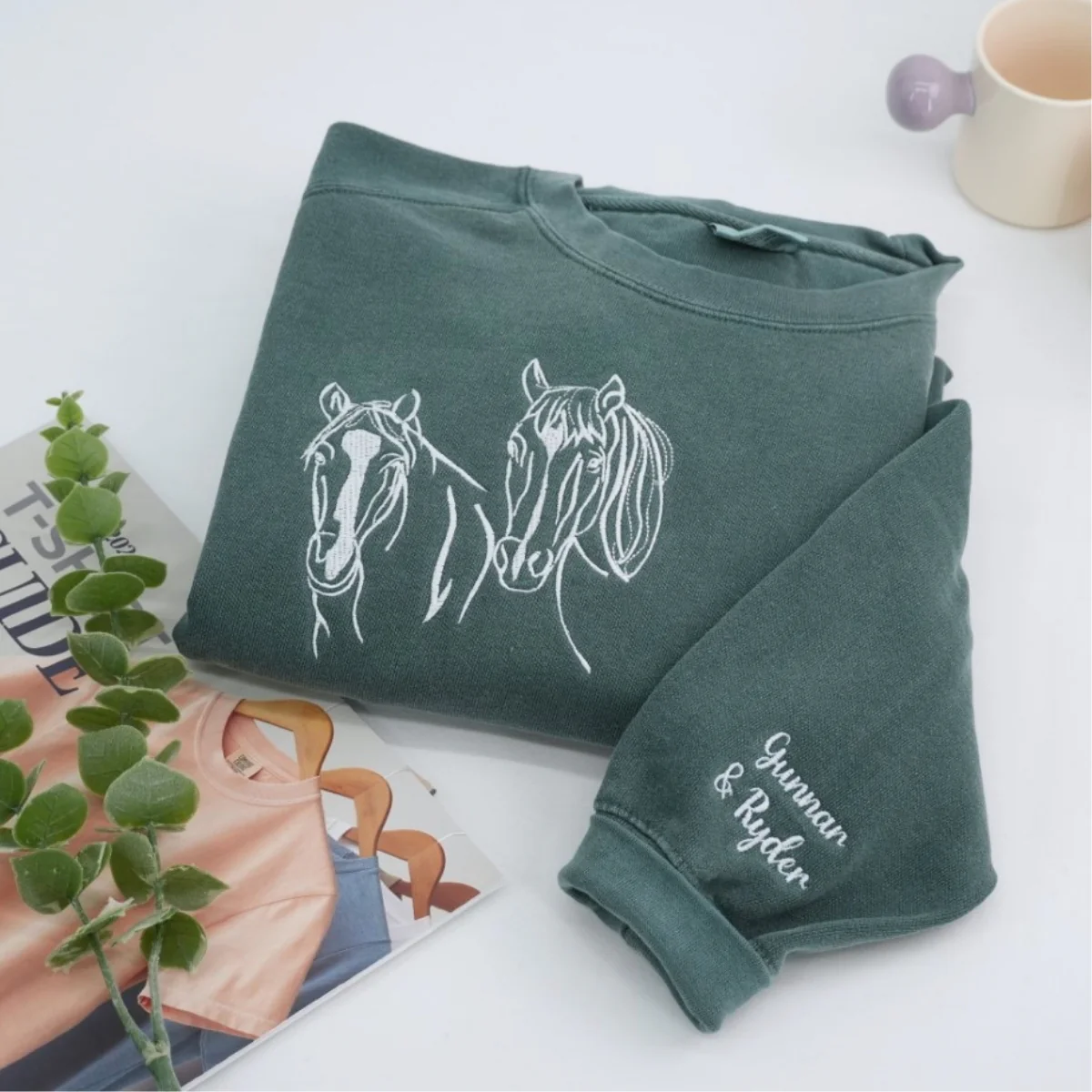 Custom Horse Lovers Hoodies - Equestrian Outline Embroidered Sweatshirts - Perfect Horse Gift - Image 3