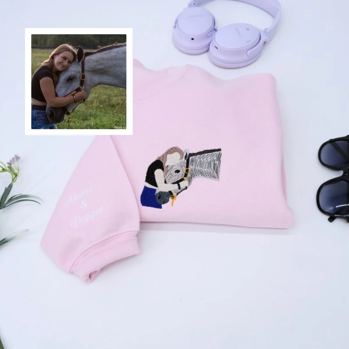 Custom Horse Photo Hoodies - Personalized Rider Horse Embroidered Sweatshirts - Perfect Equestrian Gift