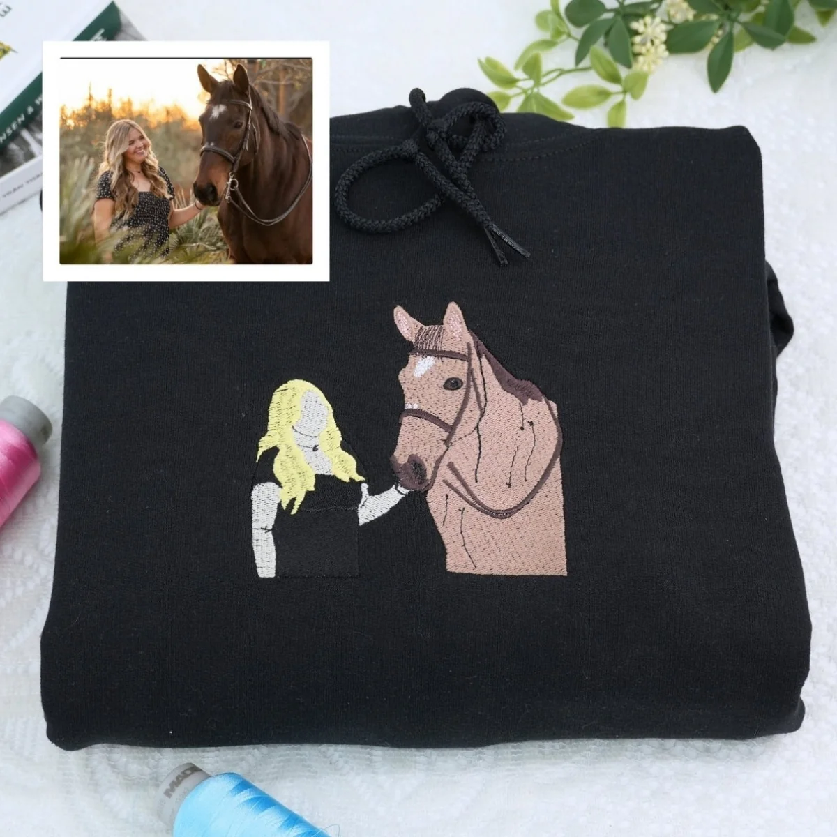 Custom Horse Photo Hoodies - Personalized Rider Horse Embroidered Sweatshirts - Perfect Equestrian Gift - Image 6
