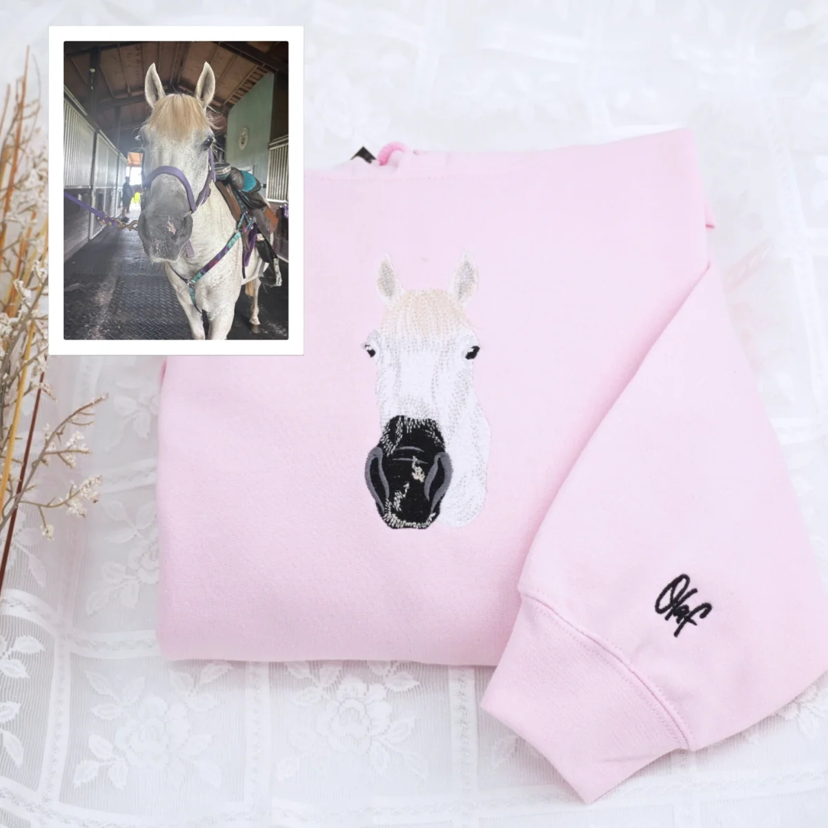 Custom Horse Portrait Hoodies - Personalized Equestrian Embroidered Sweatshirts - Perfect Horse Gift