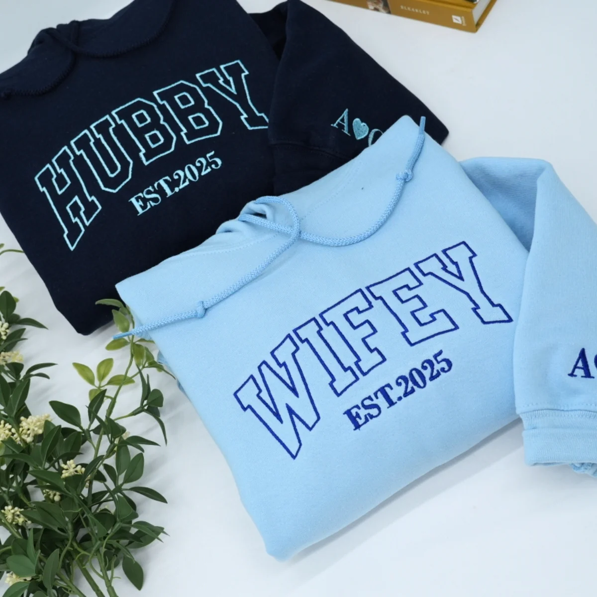 Custom Hubby Wifey Hoodies - Matching Embroidered Couples Sweatshirts - Perfect Anniversary Gift - Image 4