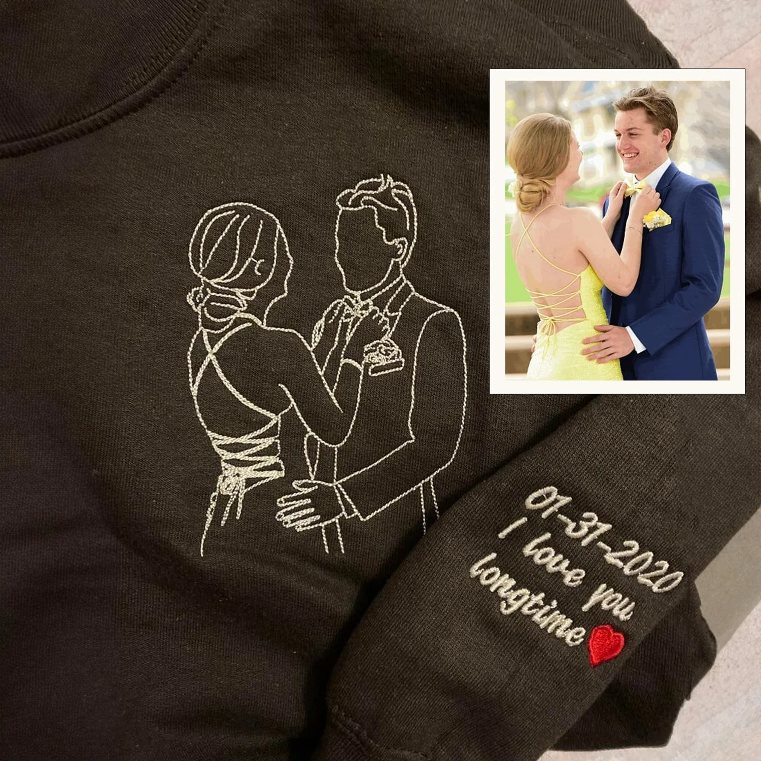 Custom Hug Portrait Sweatshirt from Photo β Personalized Embroidered Line Art Gift for Couples, Best Friends, Siblings, or Loved Ones β Memory Keepsake - Image 6