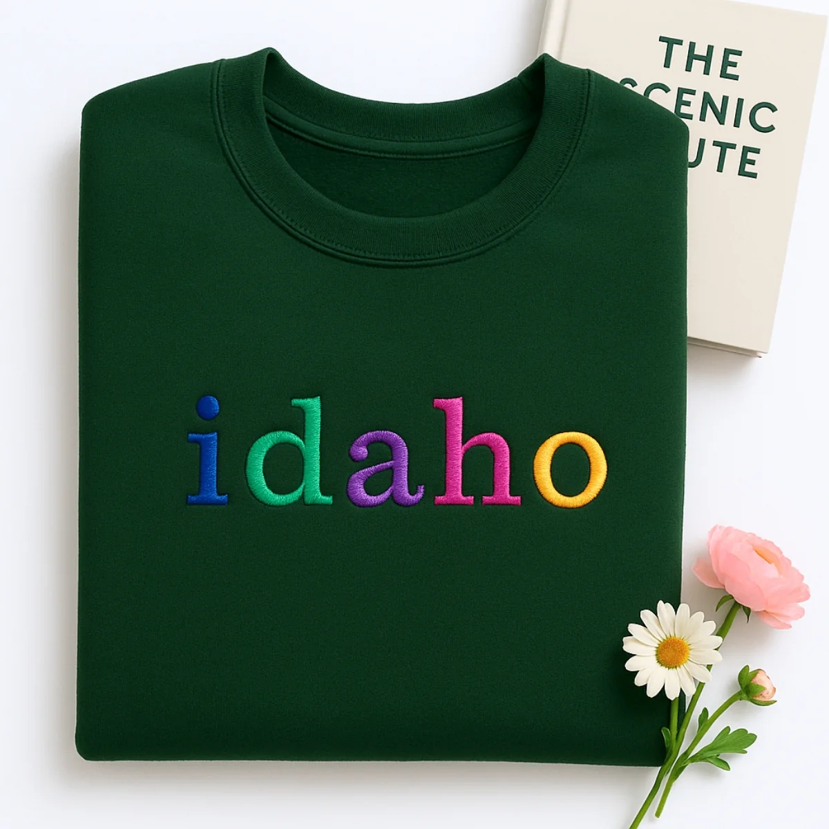 Custom Idaho State Sweatshirt - Rainbow Embroidered Letters - Gem State Pride Gift - Image 2