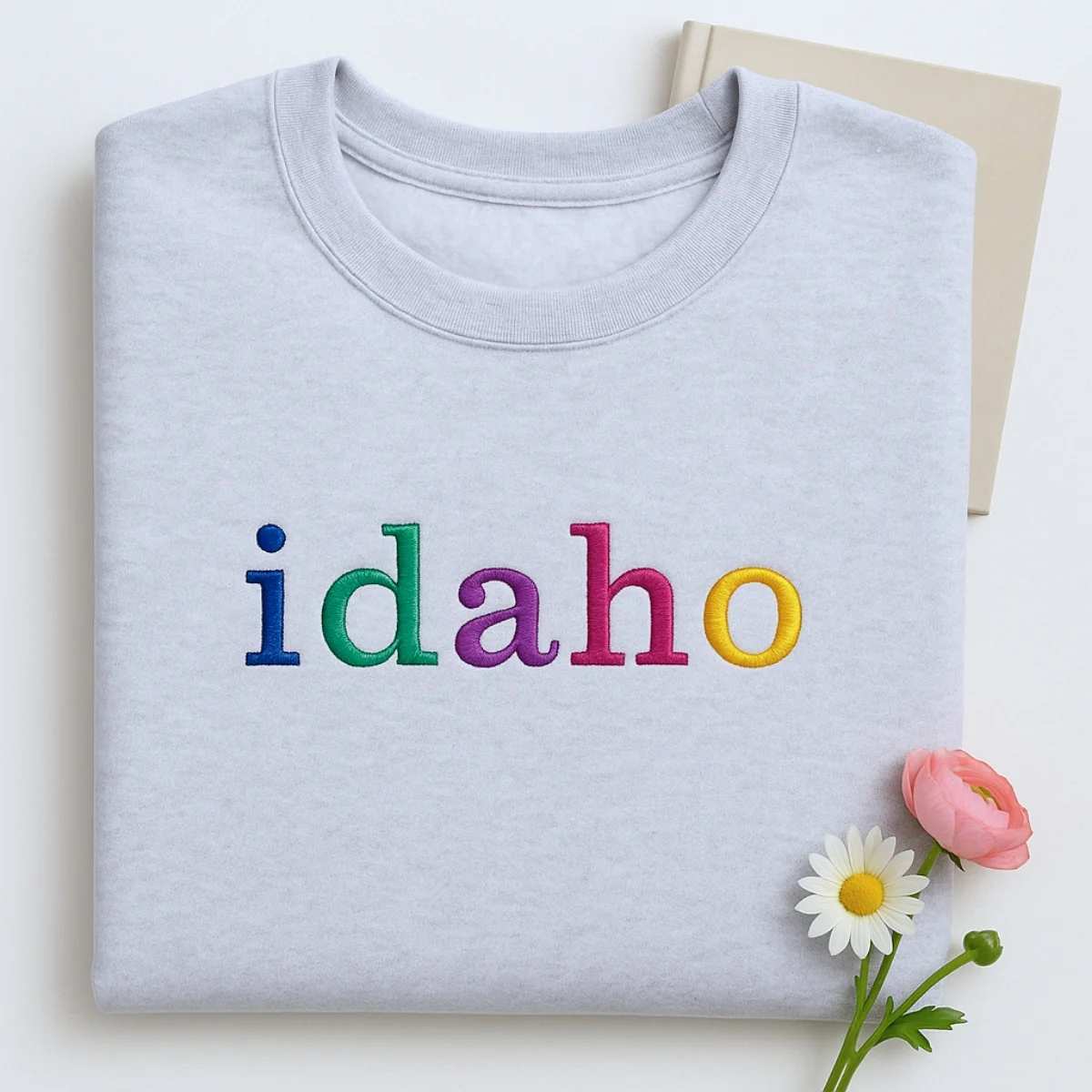 Custom Idaho State Sweatshirt - Rainbow Embroidered Letters - Gem State Pride Gift - Image 3