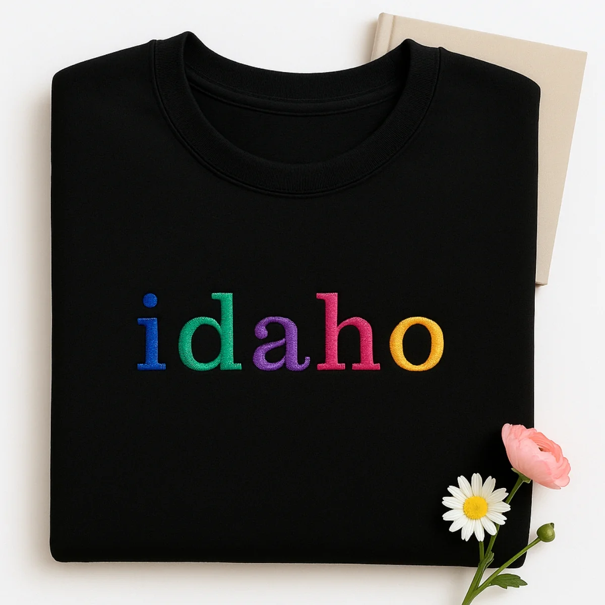 Custom Idaho State Sweatshirt - Rainbow Embroidered Letters - Gem State Pride Gift - Image 4