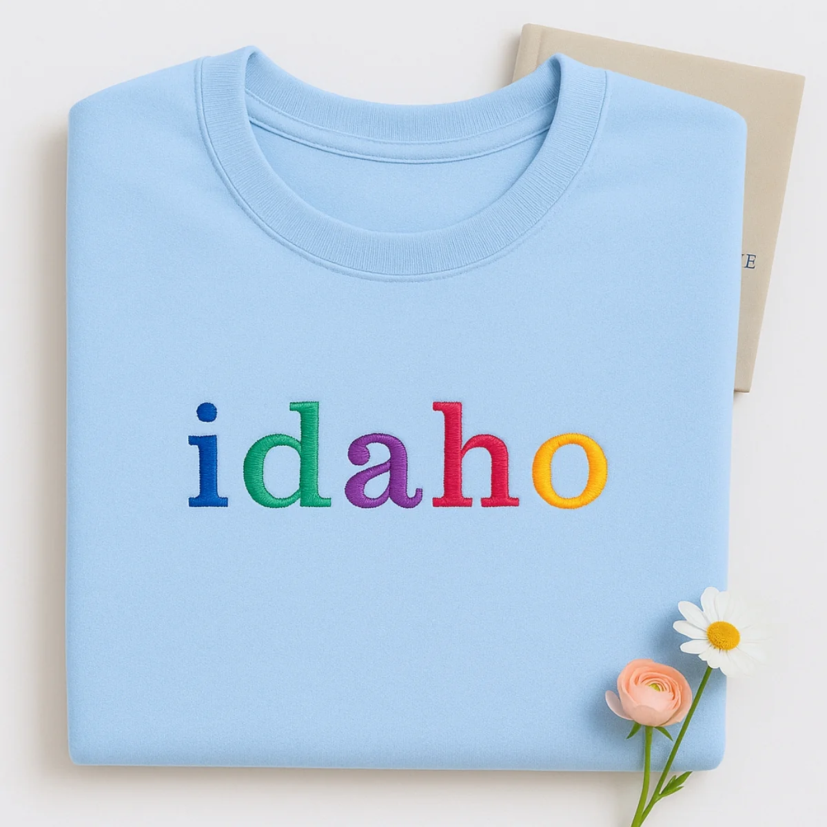 Custom Idaho State Sweatshirt - Rainbow Embroidered Letters - Gem State Pride Gift - Image 6