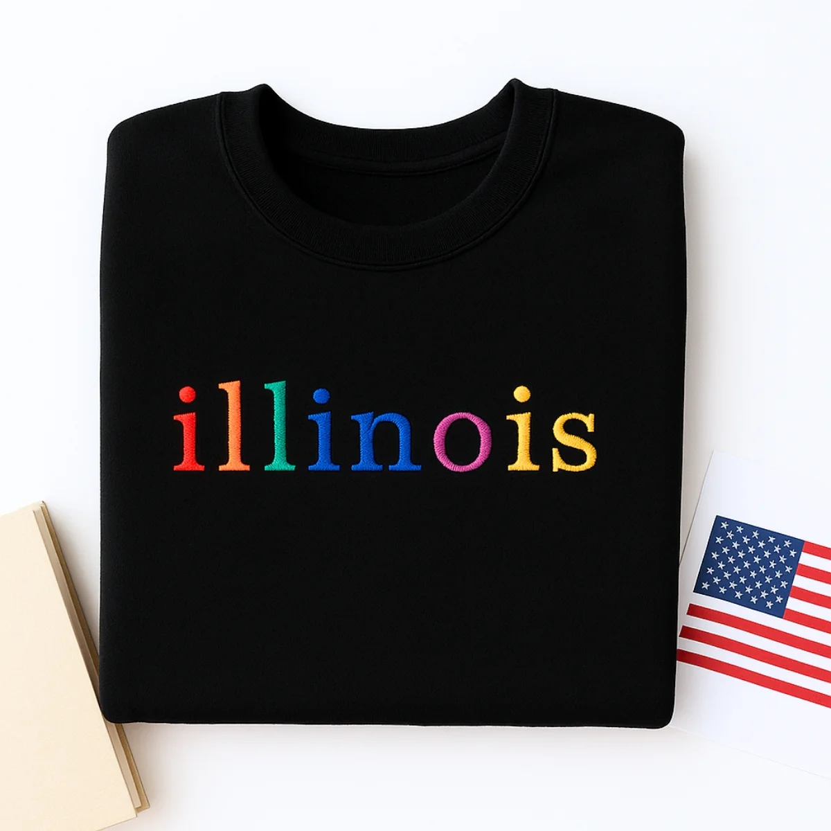 Custom Illinois State Sweatshirt - Rainbow Embroidered Letters - Prairie State Pride Gift