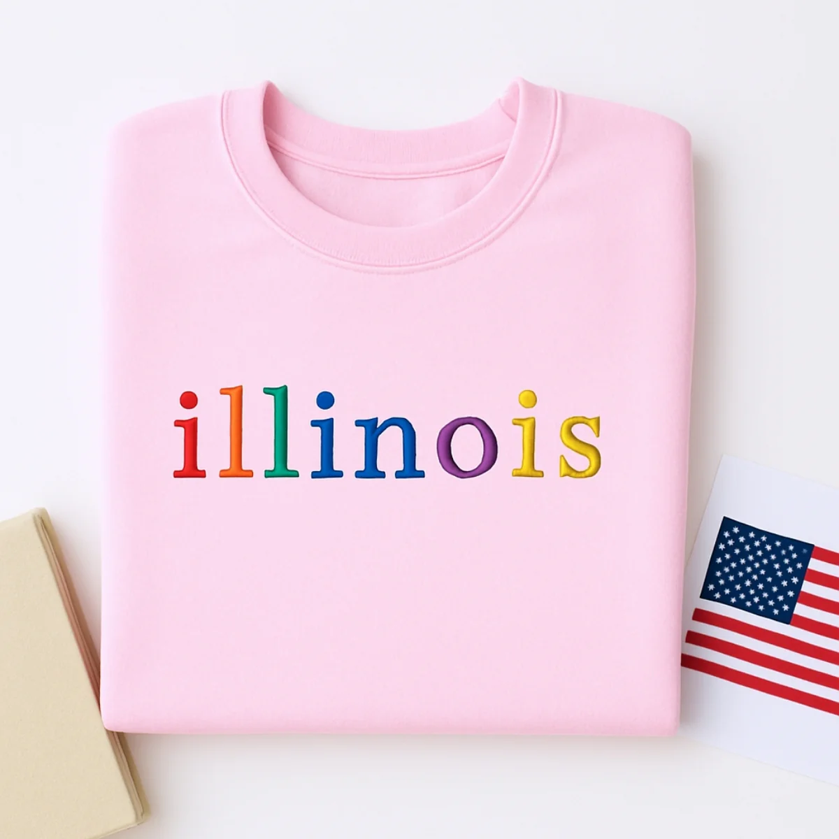 Custom Illinois State Sweatshirt - Rainbow Embroidered Letters - Prairie State Pride Gift - Image 3