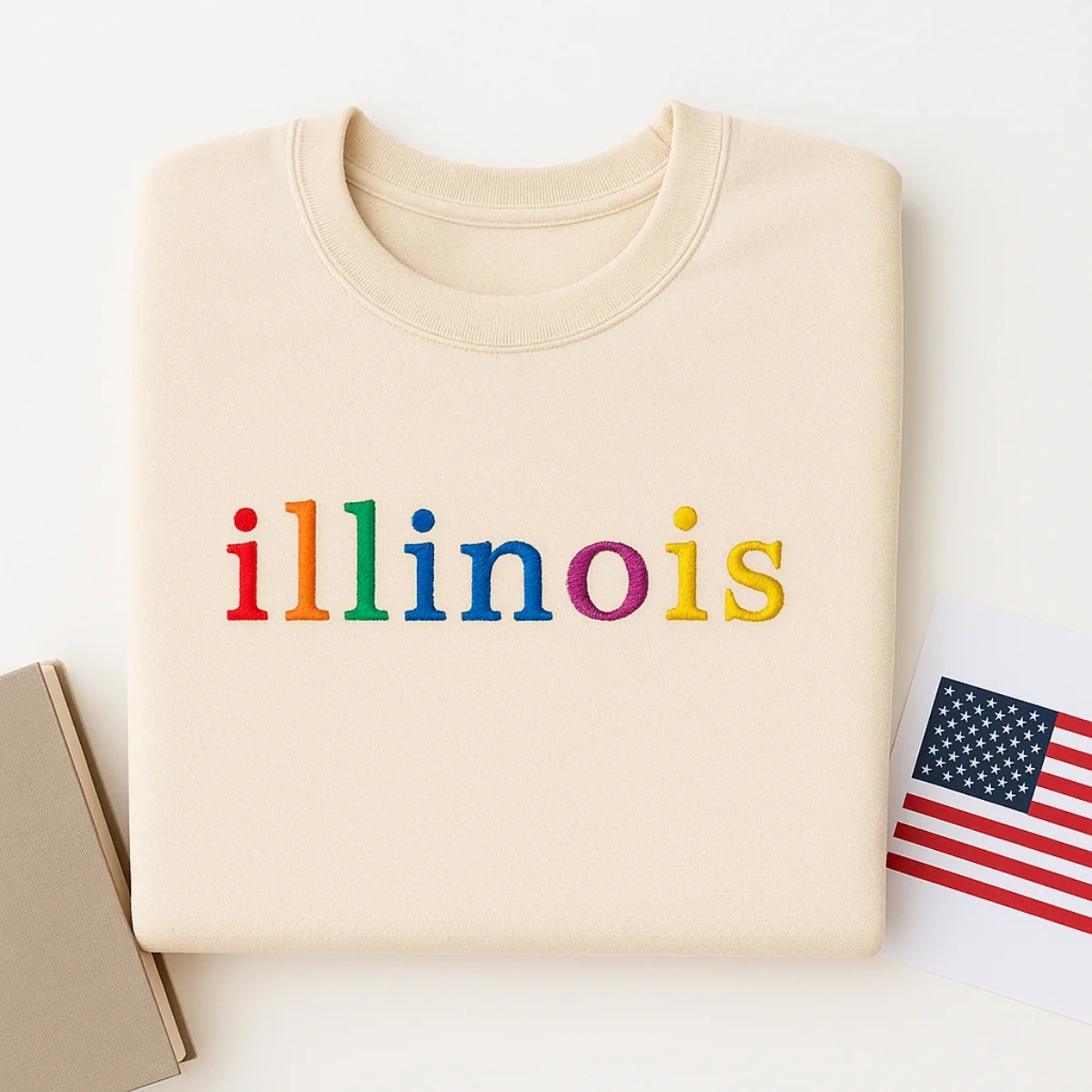 Custom Illinois State Sweatshirt - Rainbow Embroidered Letters - Prairie State Pride Gift - Image 4