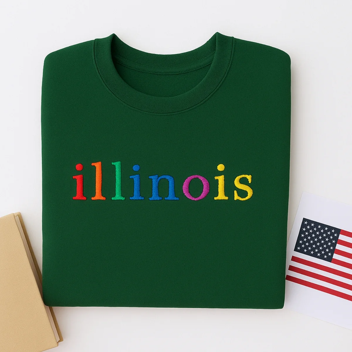 Custom Illinois State Sweatshirt - Rainbow Embroidered Letters - Prairie State Pride Gift - Image 5
