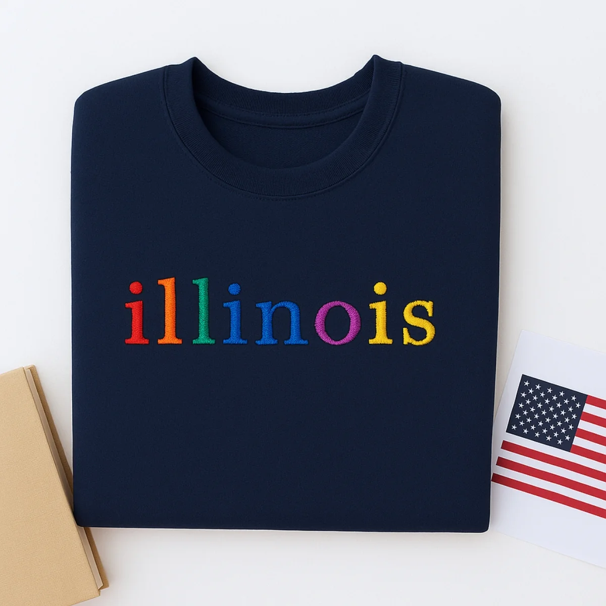 Custom Illinois State Sweatshirt - Rainbow Embroidered Letters - Prairie State Pride Gift - Image 6