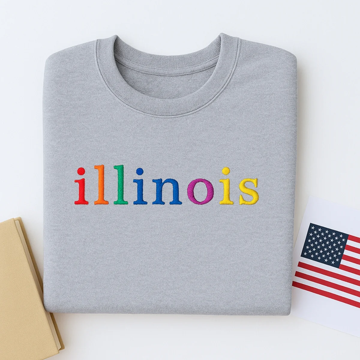 Custom Illinois State Sweatshirt - Rainbow Embroidered Letters - Prairie State Pride Gift - Image 7