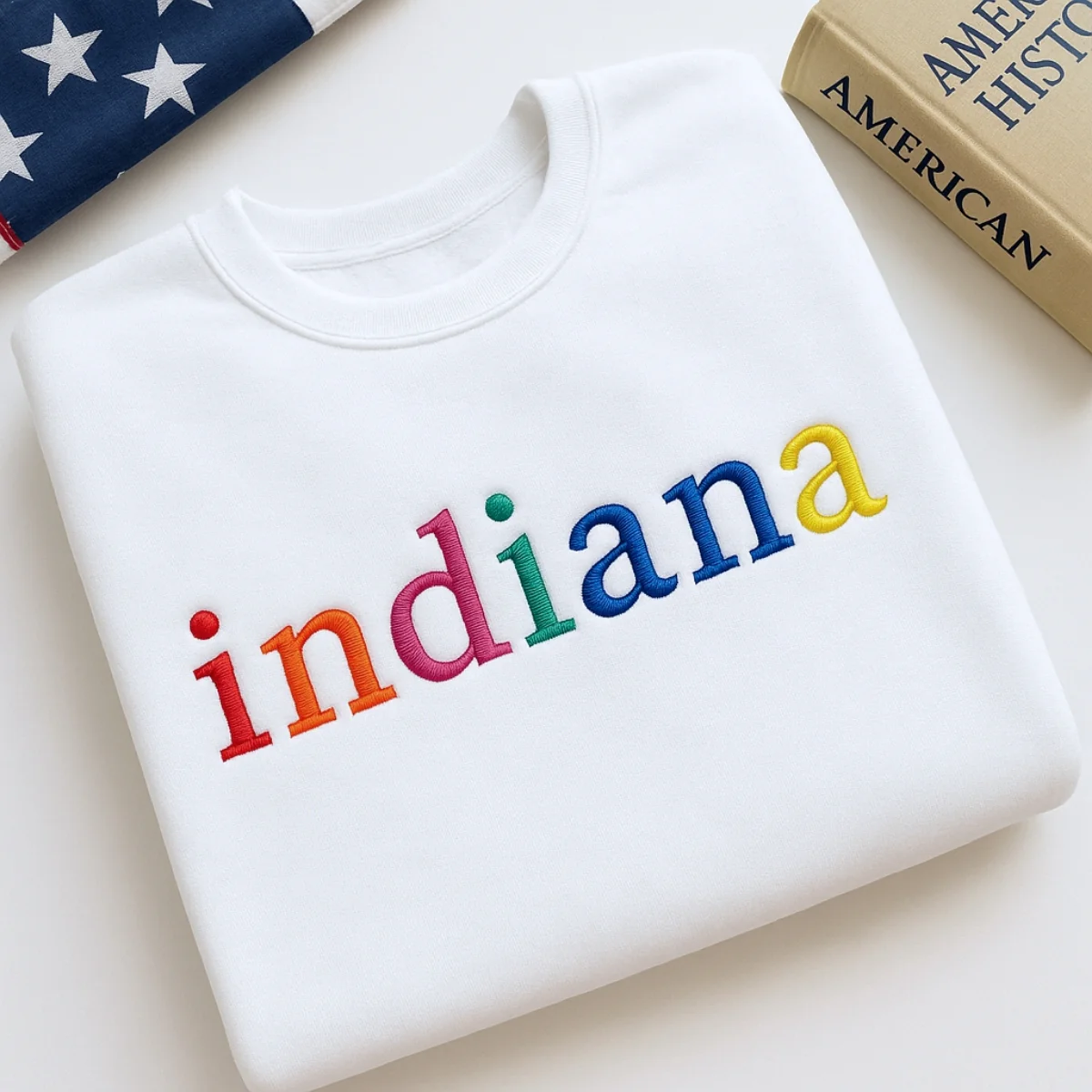 Custom Indiana State Sweatshirt - Rainbow Embroidered Letters - Hoosier State Pride Gift - Image 2