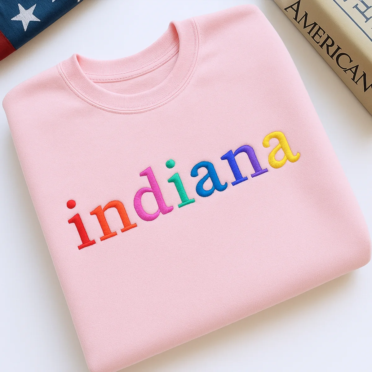 Custom Indiana State Sweatshirt - Rainbow Embroidered Letters - Hoosier State Pride Gift - Image 4