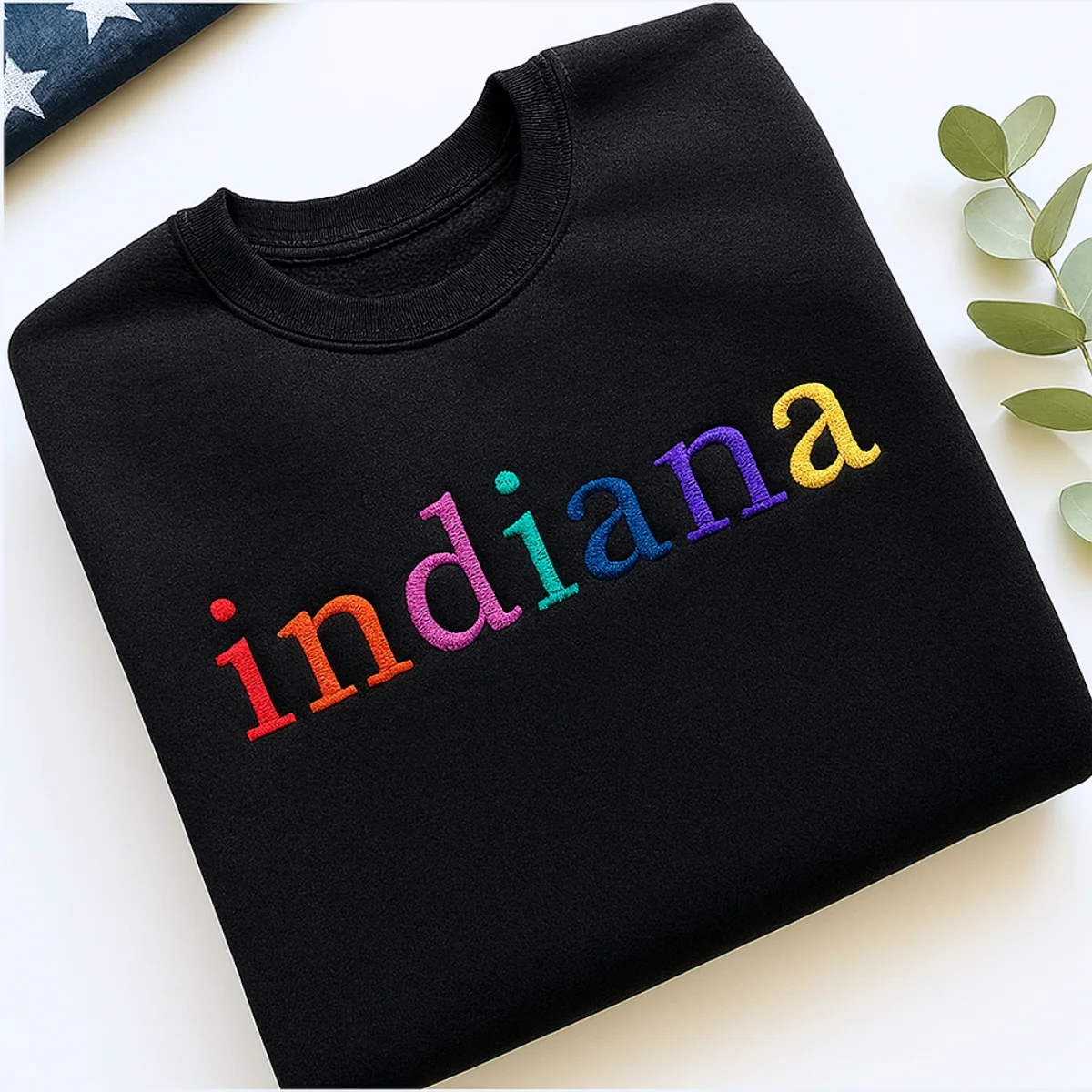 Custom Indiana State Sweatshirt - Rainbow Embroidered Letters - Hoosier State Pride Gift - Image 5