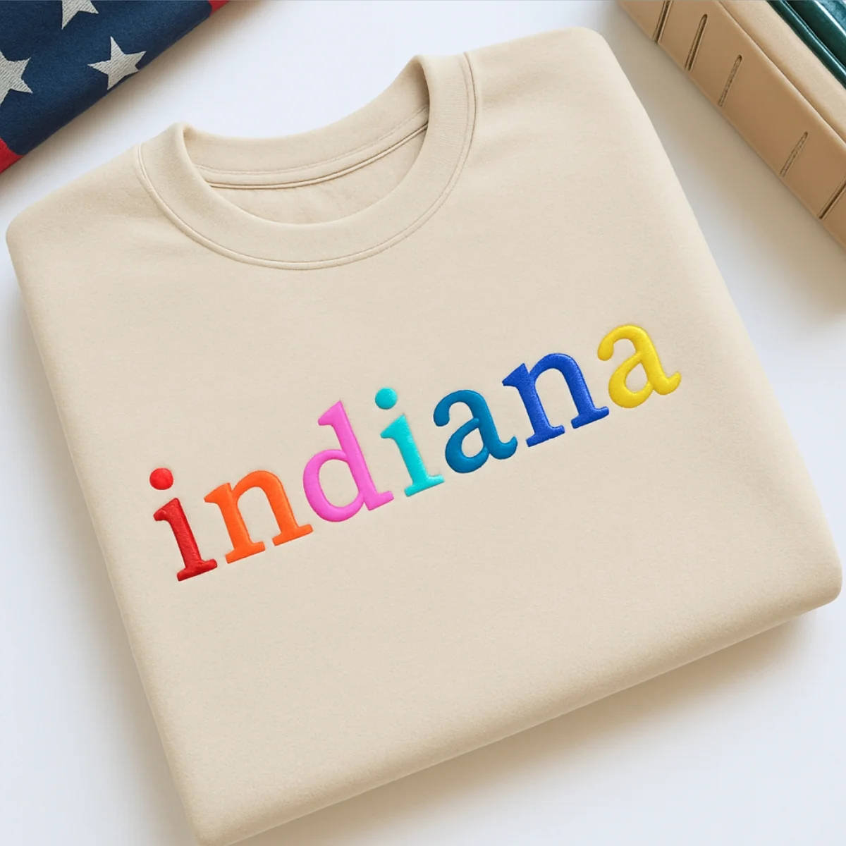 Custom Indiana State Sweatshirt - Rainbow Embroidered Letters - Hoosier State Pride Gift - Image 6