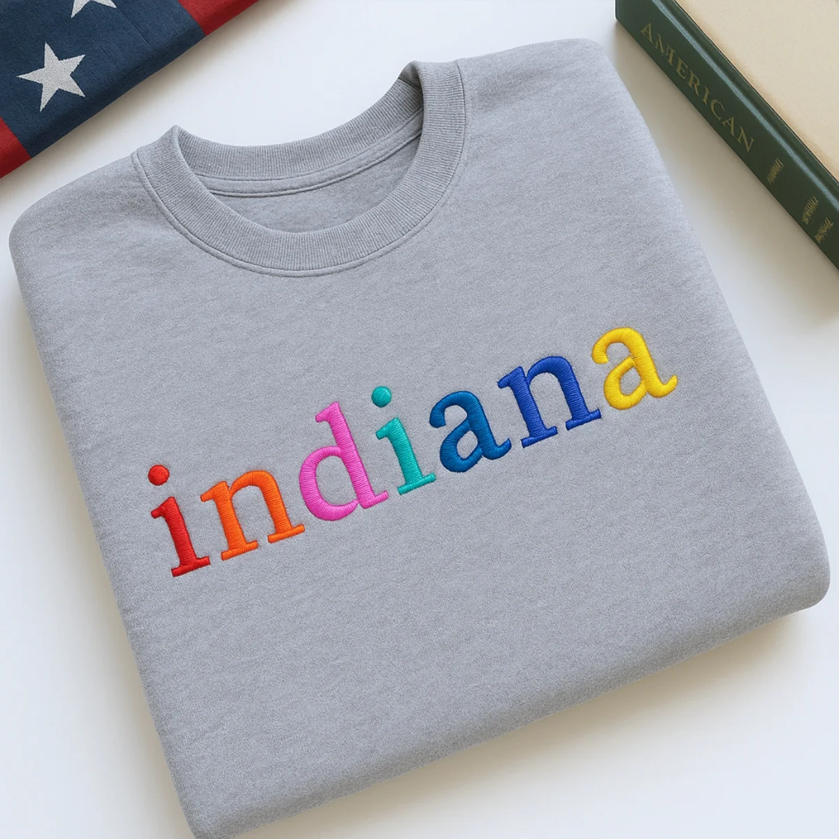 Custom Indiana State Sweatshirt - Rainbow Embroidered Letters - Hoosier State Pride Gift - Image 7