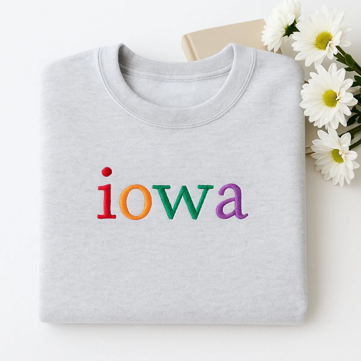 Custom Iowa State Sweatshirt - Rainbow Embroidered Letters - Hawkeye State Pride Gift - Image 2