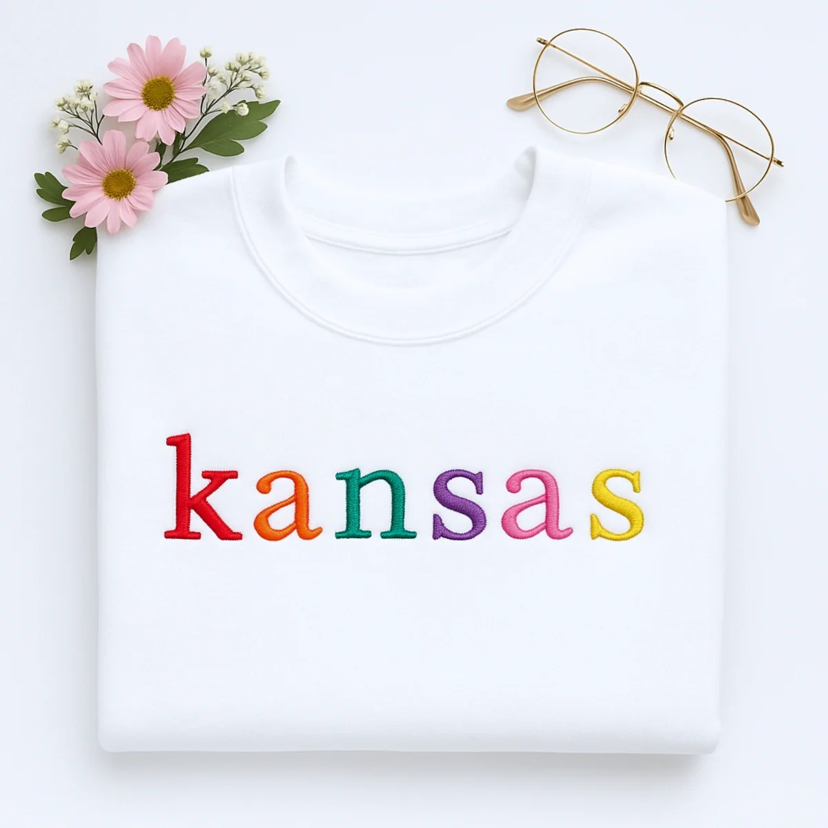 Custom Kansas State Sweatshirt - Rainbow Embroidered Letters - Sunflower State Pride Gift - Image 2