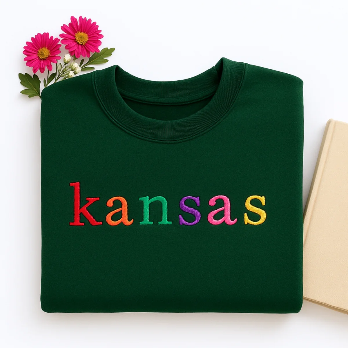 Custom Kansas State Sweatshirt - Rainbow Embroidered Letters - Sunflower State Pride Gift - Image 3