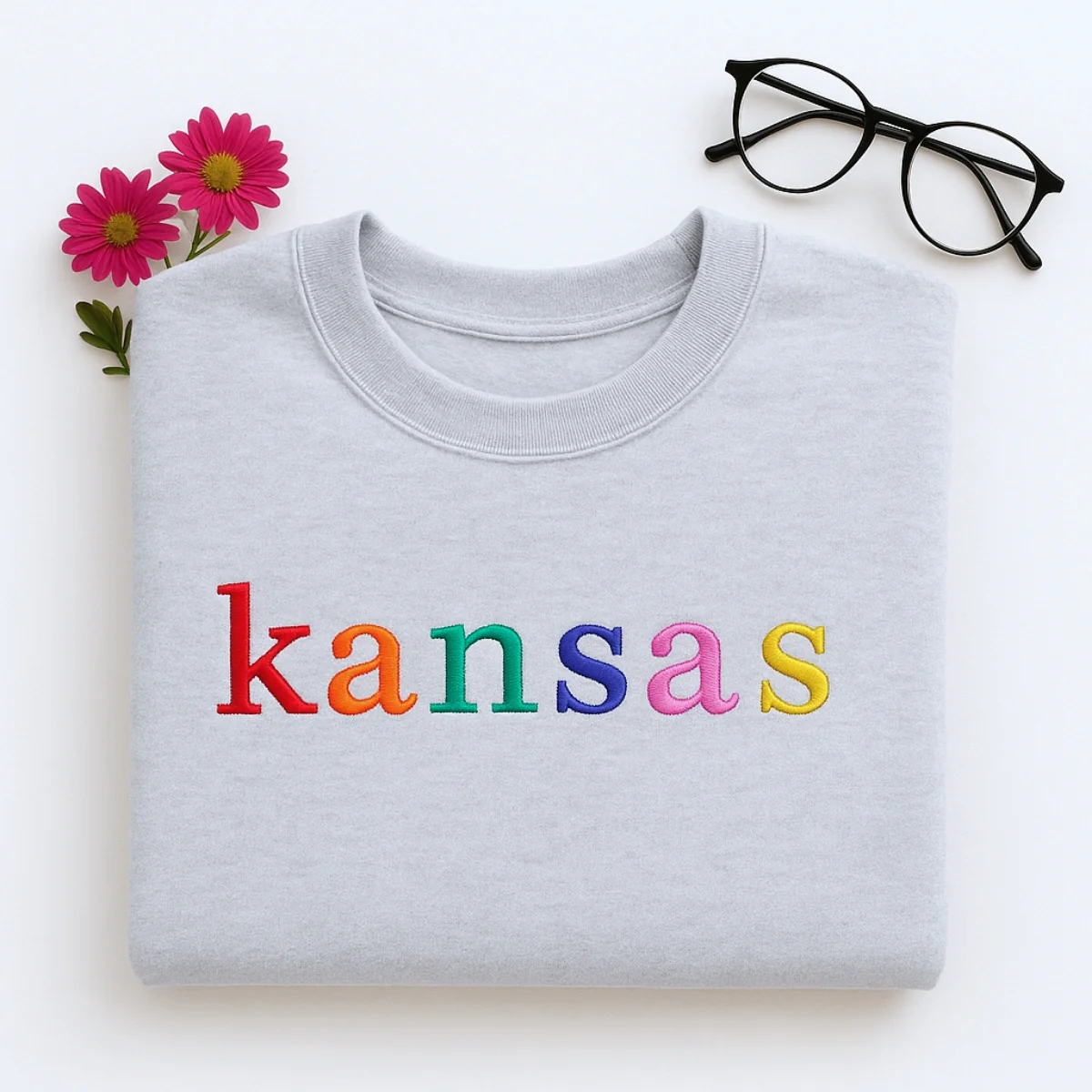 Custom Kansas State Sweatshirt - Rainbow Embroidered Letters - Sunflower State Pride Gift - Image 4