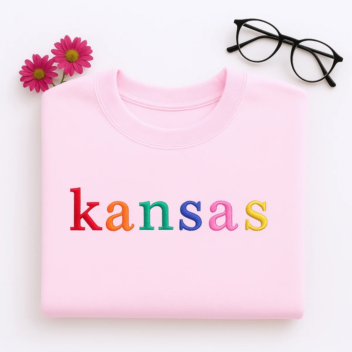 Custom Kansas State Sweatshirt - Rainbow Embroidered Letters - Sunflower State Pride Gift - Image 5