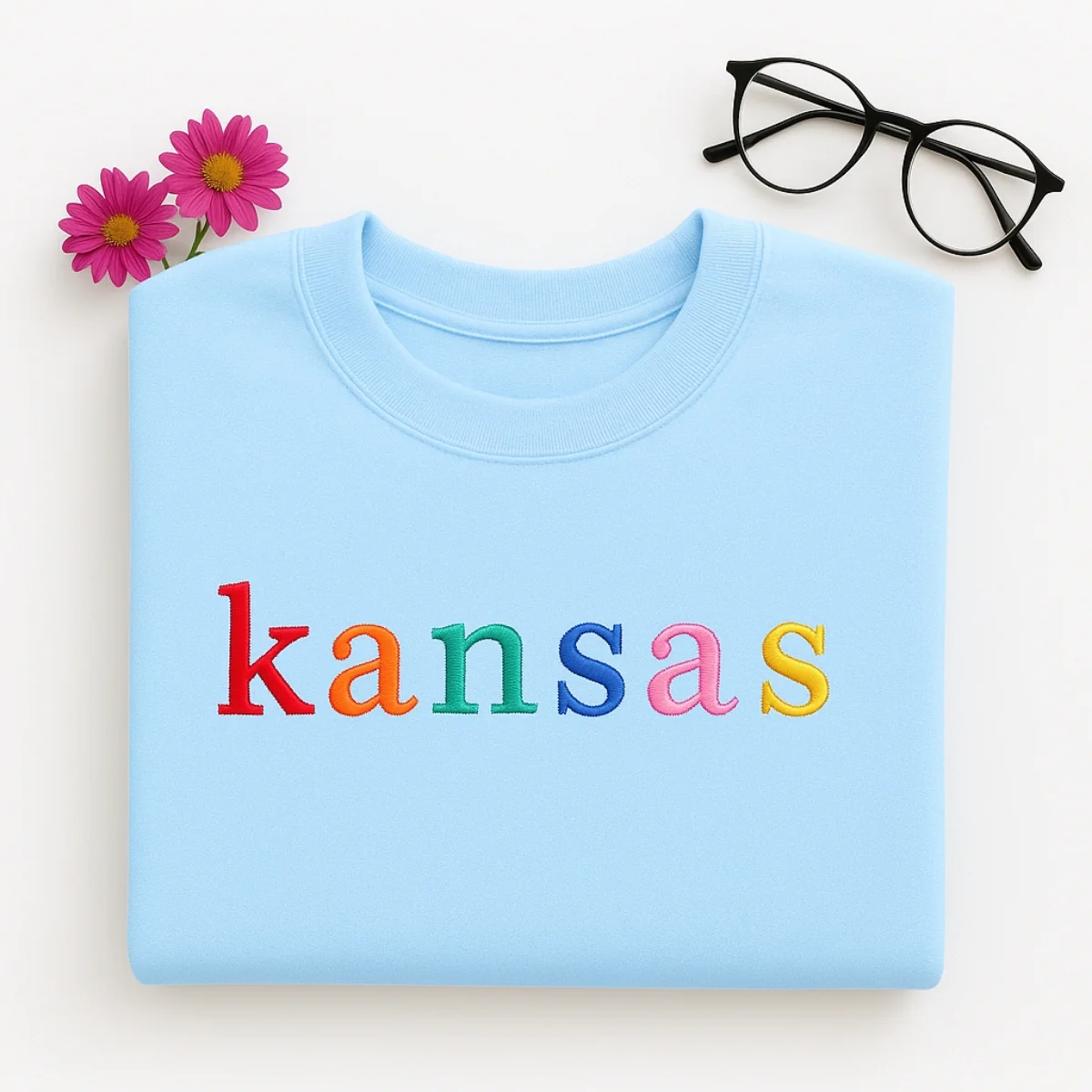 Custom Kansas State Sweatshirt - Rainbow Embroidered Letters - Sunflower State Pride Gift - Image 6