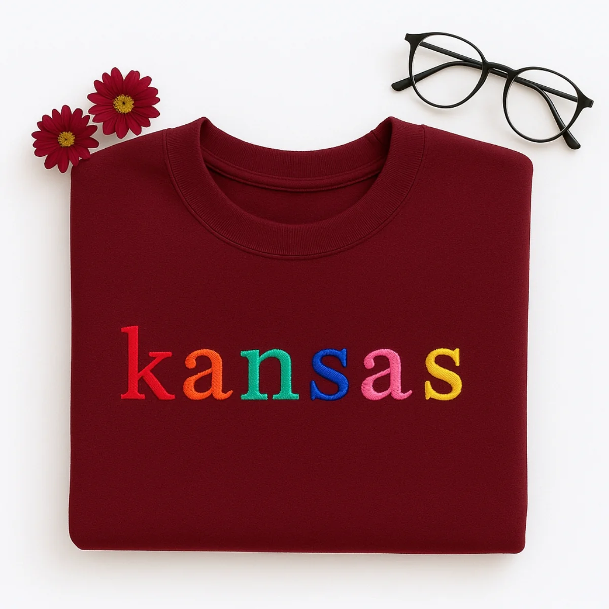 Custom Kansas State Sweatshirt - Rainbow Embroidered Letters - Sunflower State Pride Gift - Image 7