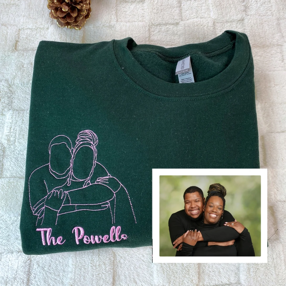 Custom Line Art Couple Hoodies - Personalized Portrait Embroidery with Initials - Romantic Anniversary Gift - Image 3