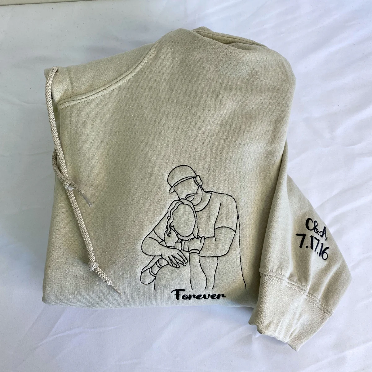 Custom Line Art Couple Hoodies - Personalized Portrait Embroidery with Initials - Romantic Anniversary Gift - Image 7