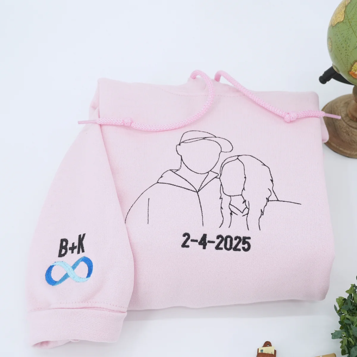 Custom Line Art Wedding Portrait Sweatshirt – Personalized Embroidered Bride & Groom with Date and Initials – Minimalist Wedding Gift for Couples or Anniversary - Image 5