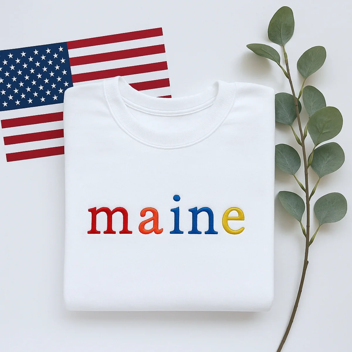 Custom Maine State Sweatshirt - Rainbow Embroidered Letters - Pine Tree State Pride Gift - Image 2