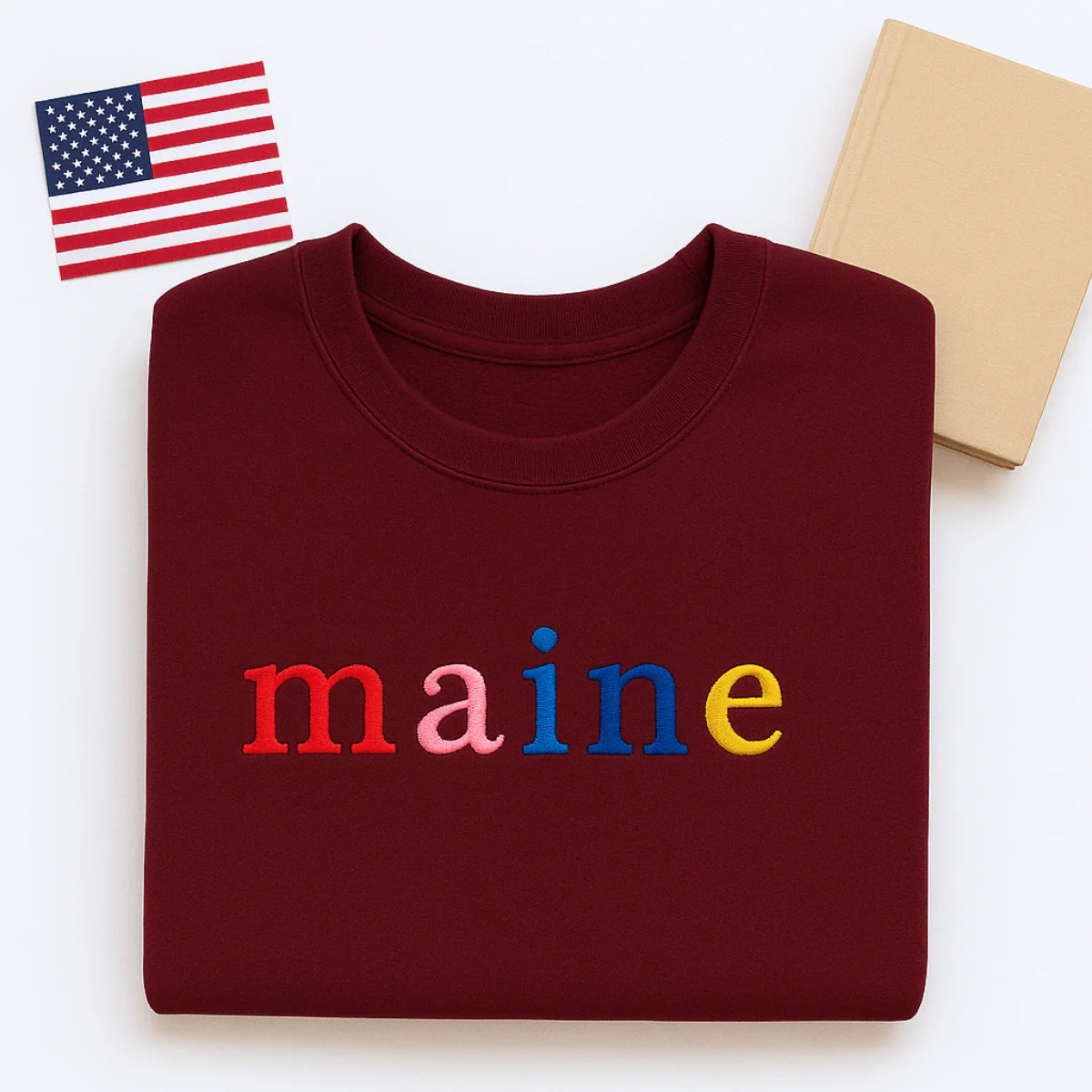 Custom Maine State Sweatshirt - Rainbow Embroidered Letters - Pine Tree State Pride Gift - Image 3