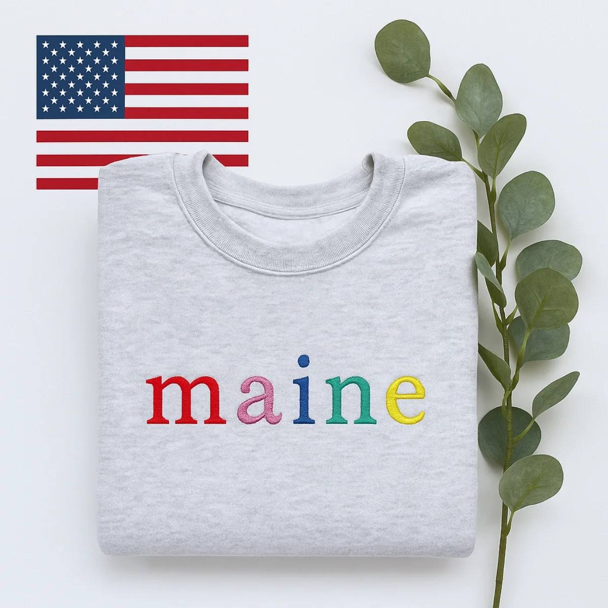 Custom Maine State Sweatshirt - Rainbow Embroidered Letters - Pine Tree State Pride Gift - Image 4