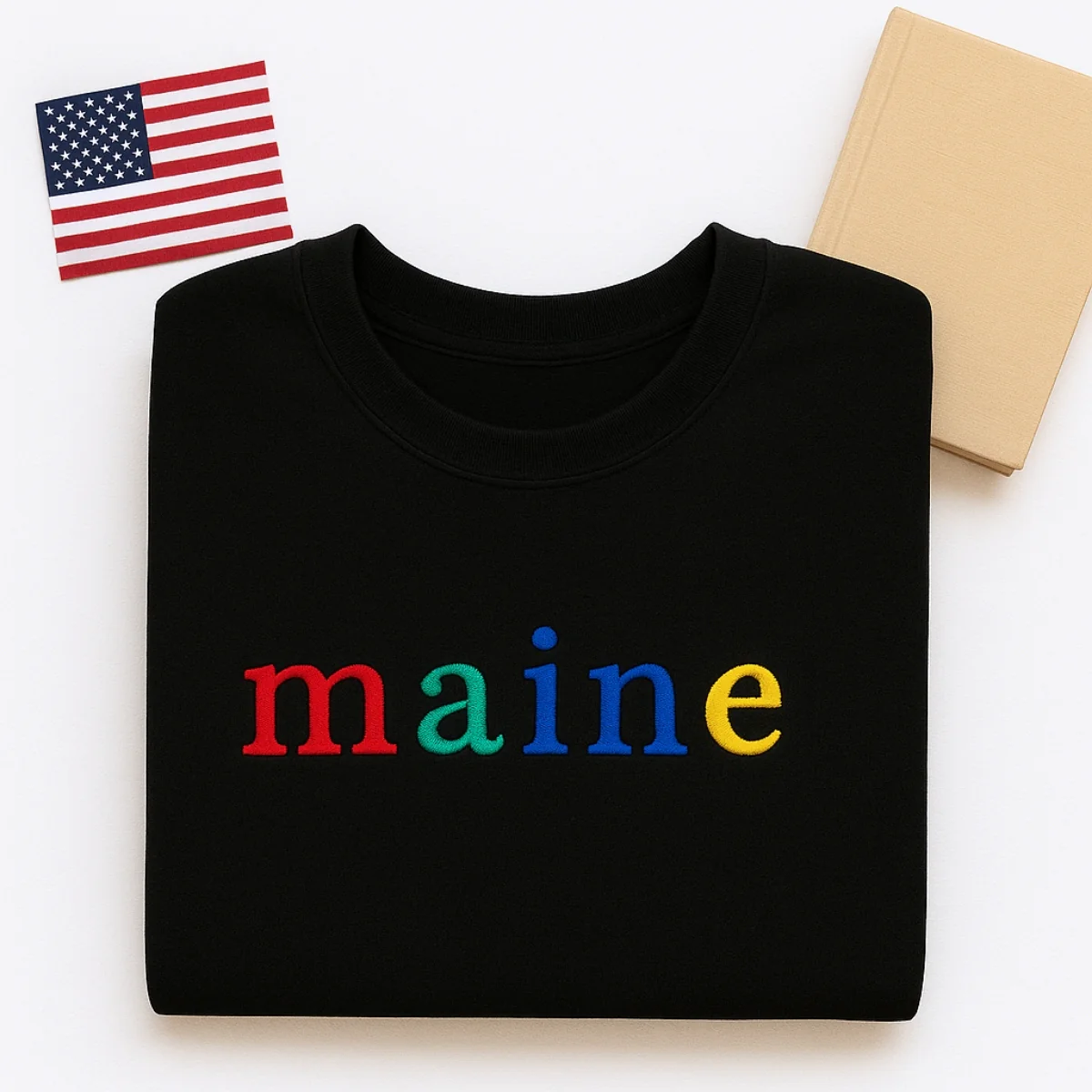 Custom Maine State Sweatshirt - Rainbow Embroidered Letters - Pine Tree State Pride Gift - Image 5
