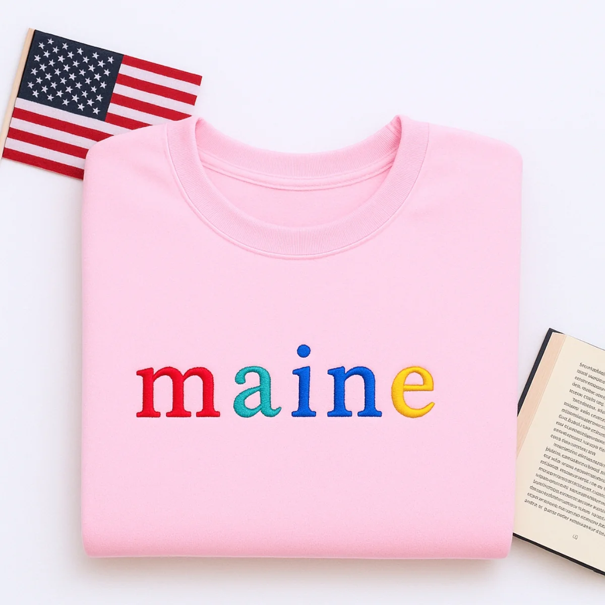 Custom Maine State Sweatshirt - Rainbow Embroidered Letters - Pine Tree State Pride Gift - Image 6