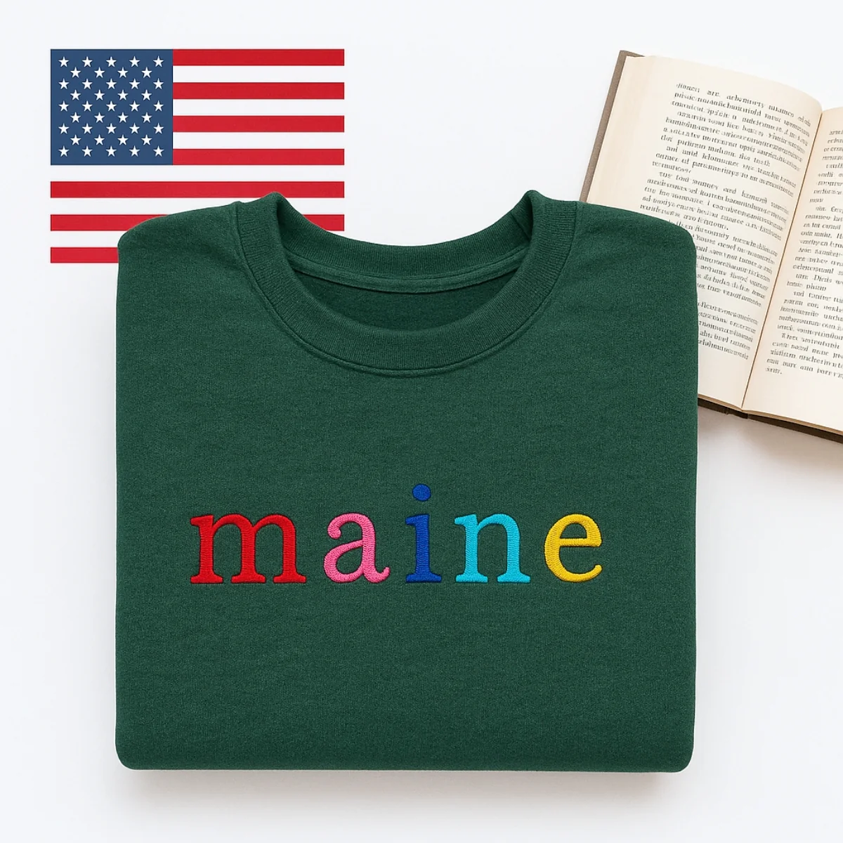 Custom Maine State Sweatshirt - Rainbow Embroidered Letters - Pine Tree State Pride Gift - Image 7