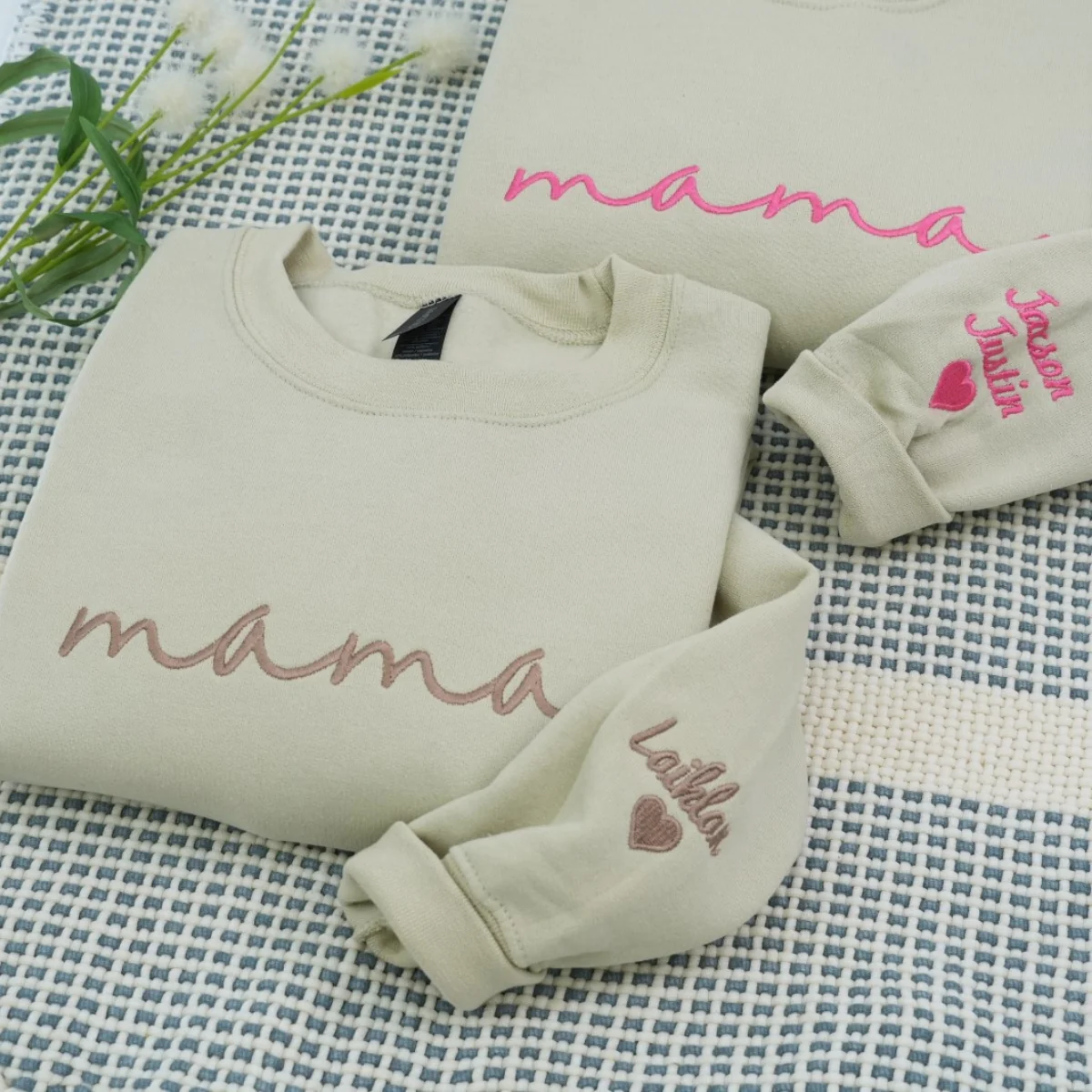 Custom Mama Sweatshirts - Blue Script Embroidered Hoodies with Kids Names - Perfect Multi Child Mother Gift - Image 2