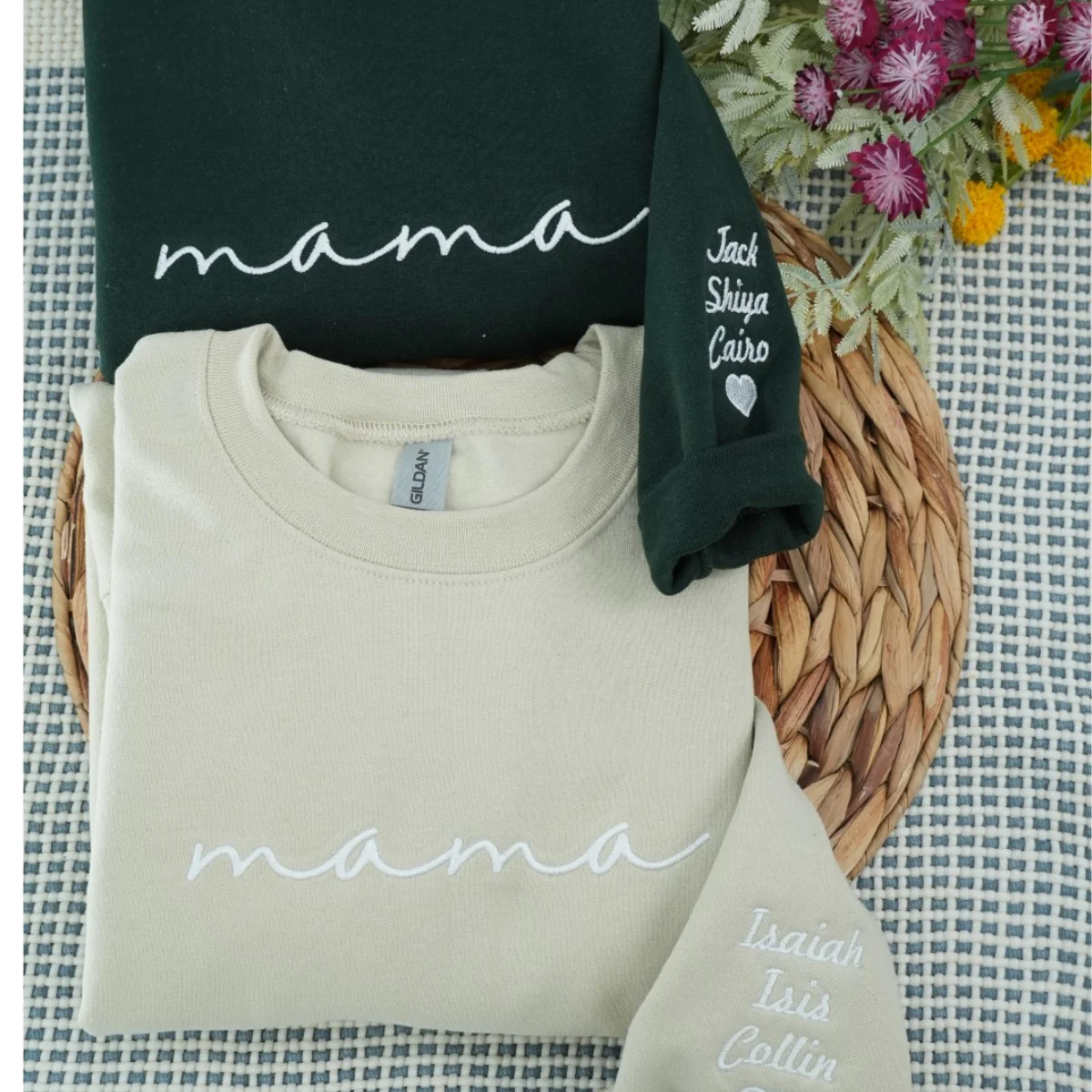 Custom Mama Sweatshirts - Blue Script Embroidered Hoodies with Kids Names - Perfect Multi Child Mother Gift - Image 3
