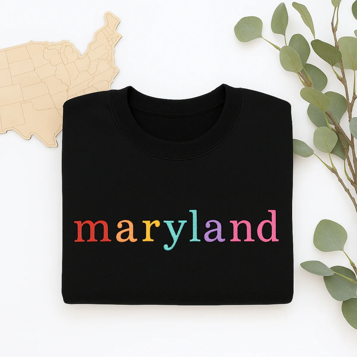 Custom Maryland State Sweatshirt - Rainbow Embroidered Letters - Old Line State Pride Gift - Image 2