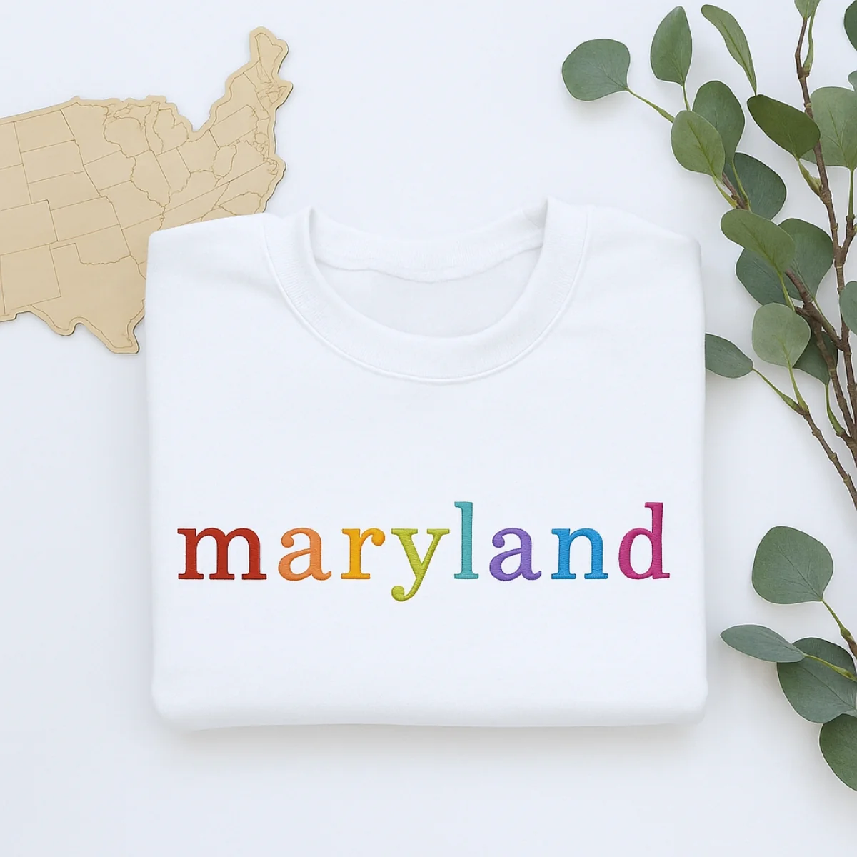 Custom Maryland State Sweatshirt - Rainbow Embroidered Letters - Old Line State Pride Gift - Image 3