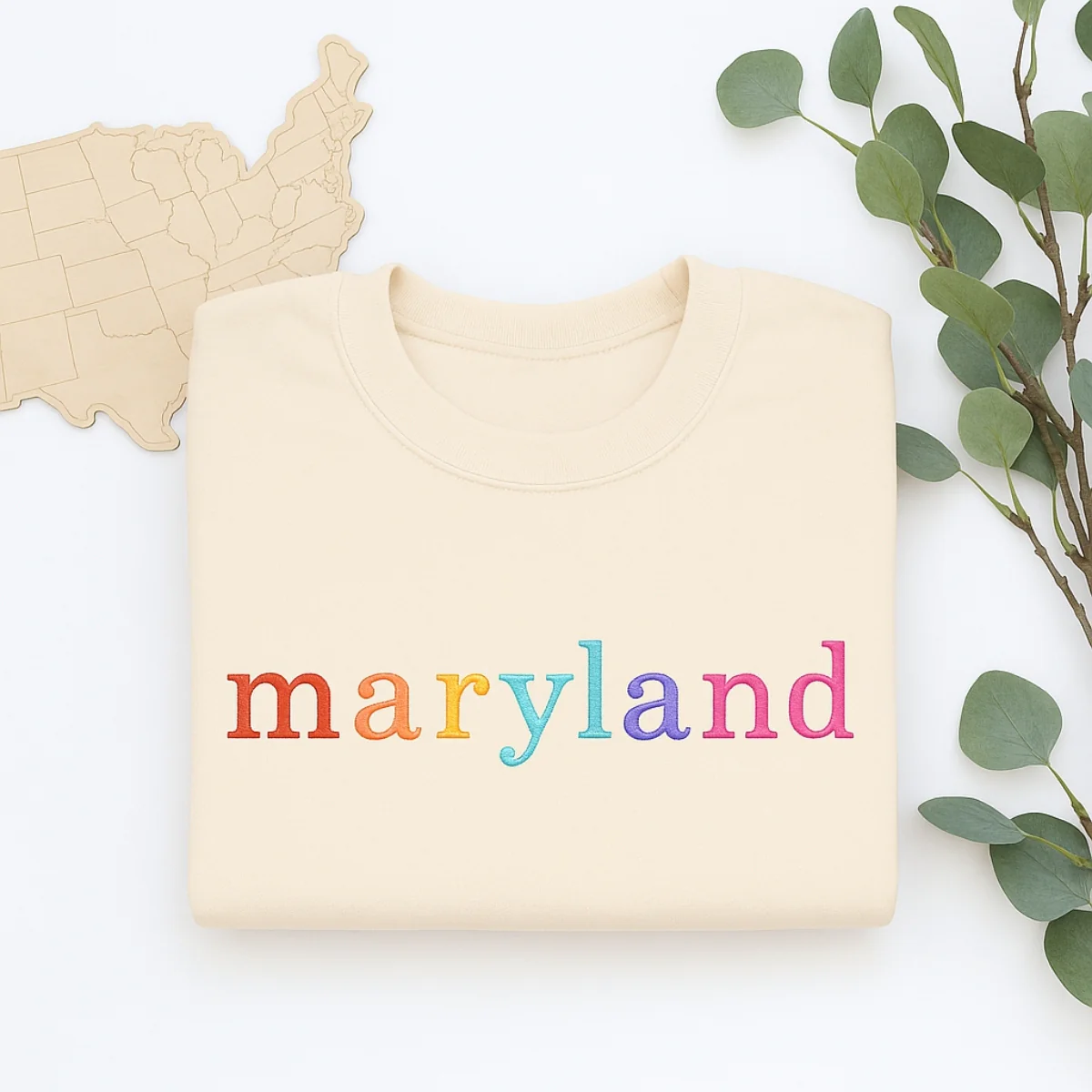 Custom Maryland State Sweatshirt - Rainbow Embroidered Letters - Old Line State Pride Gift - Image 4