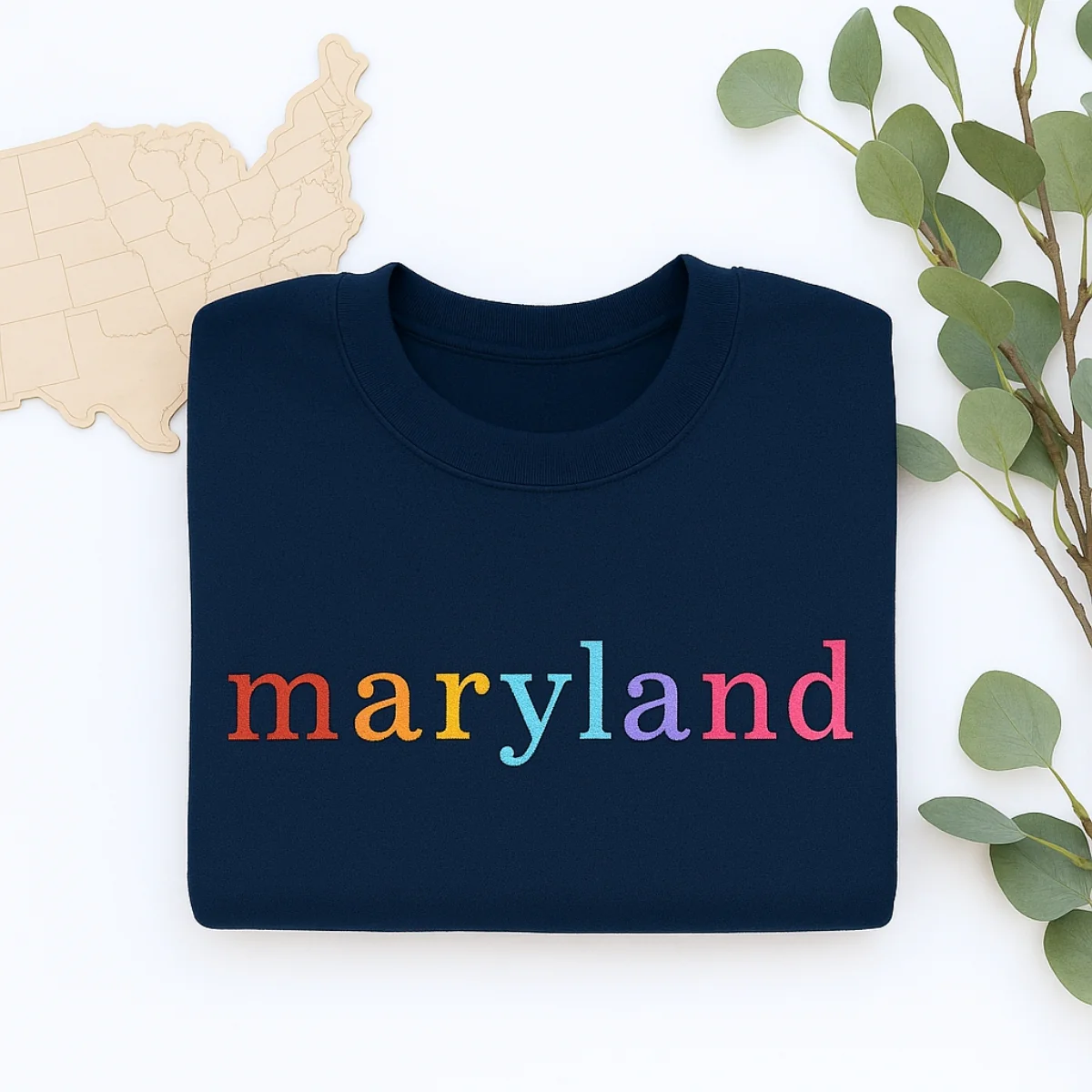 Custom Maryland State Sweatshirt - Rainbow Embroidered Letters - Old Line State Pride Gift - Image 5